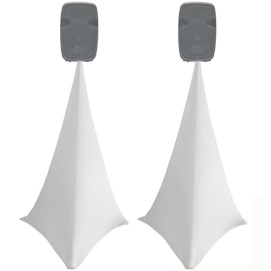 (white) 25 colors: pair of double sided spandex lycra speaker stand scrim / dj tripod cover