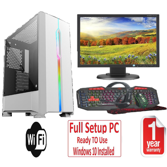 Fast Gaming PC Bundle Intel QuadCore i5 16GB RAM 1TB Win10 2GB GT1030 Solar White