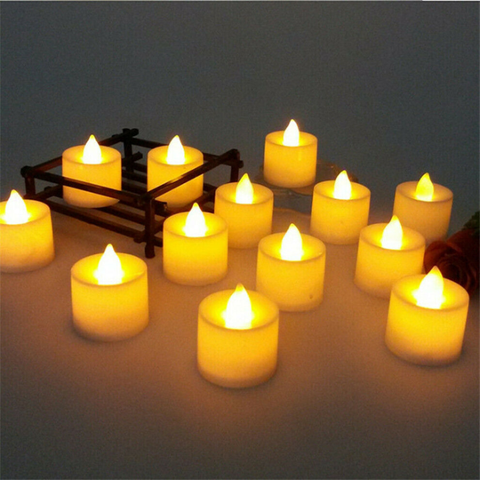 (Yellow & Flickering Type) Small Electric LED Candle Tea Lights Flameless Battery Powered Valentine Decor
