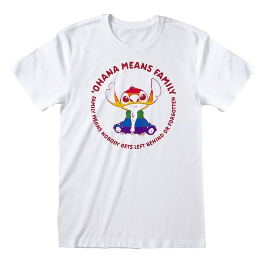 (Large) Men's Disney Lilo and Stitch Ohana Rainbow Crew Neck T-Shirt