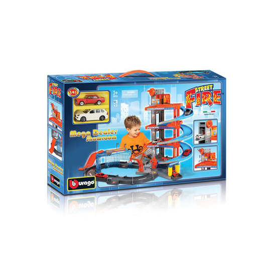 1:43 Mega Dealer Showroom - Bburago Garage 143 Street Fire Kids Toy Car Park - showroom bburago garage 143 street fire kids toy car park level play