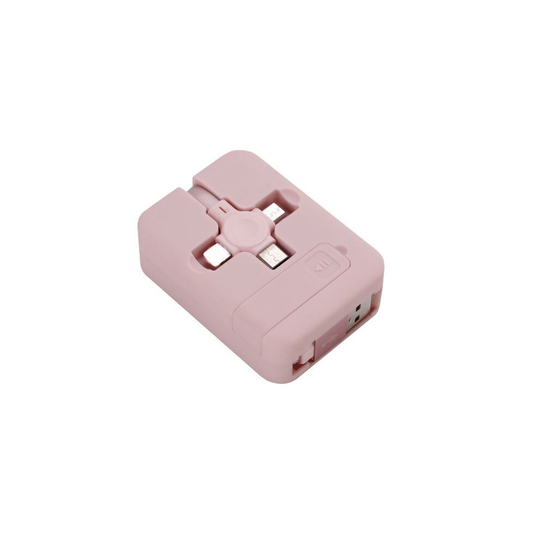 (Pink) Retractable iOS Micro Type C Phone Stand 3 In 1 USB Data Fast Charging Cable
