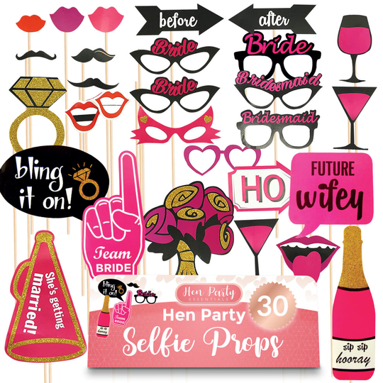 30pk Pre-Assembled Hen Party Props Ready to use Photo Booth Props