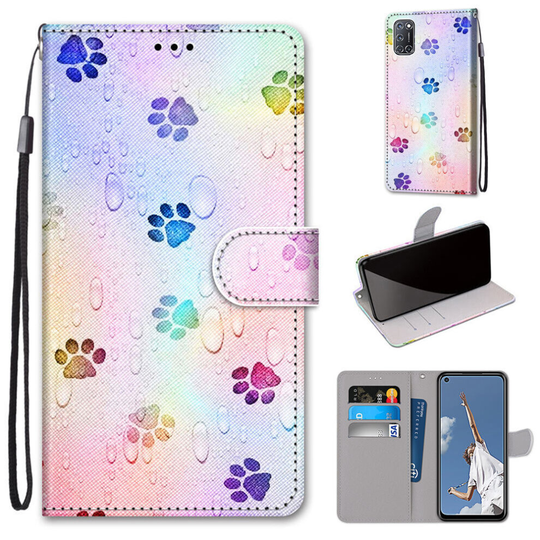 OPPO A52, A92, A72 Case Pattern Cover Folio with kickstand Water droplet footprints