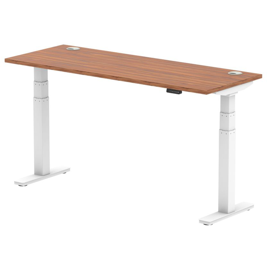 Dynamic Air 1600/600 Walnut Height Adjustable Desk with Cable Ports with White L