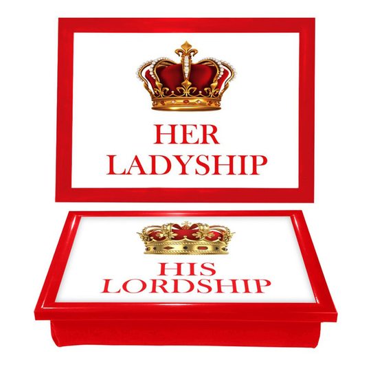 (Set of two (His Lordship & Her Ladyship)) Soft Cushion Padded Lap Tray with wipe-clean surface Breakfast Dinner TV Laptop Writing Laptray