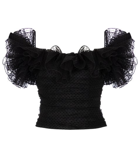 Off-shoulder point d'esprit tulle top
