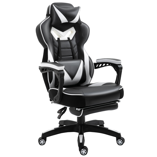 Vinsetto Gaming Chair Ergonomic Reclining Footrest 5 Wheels White