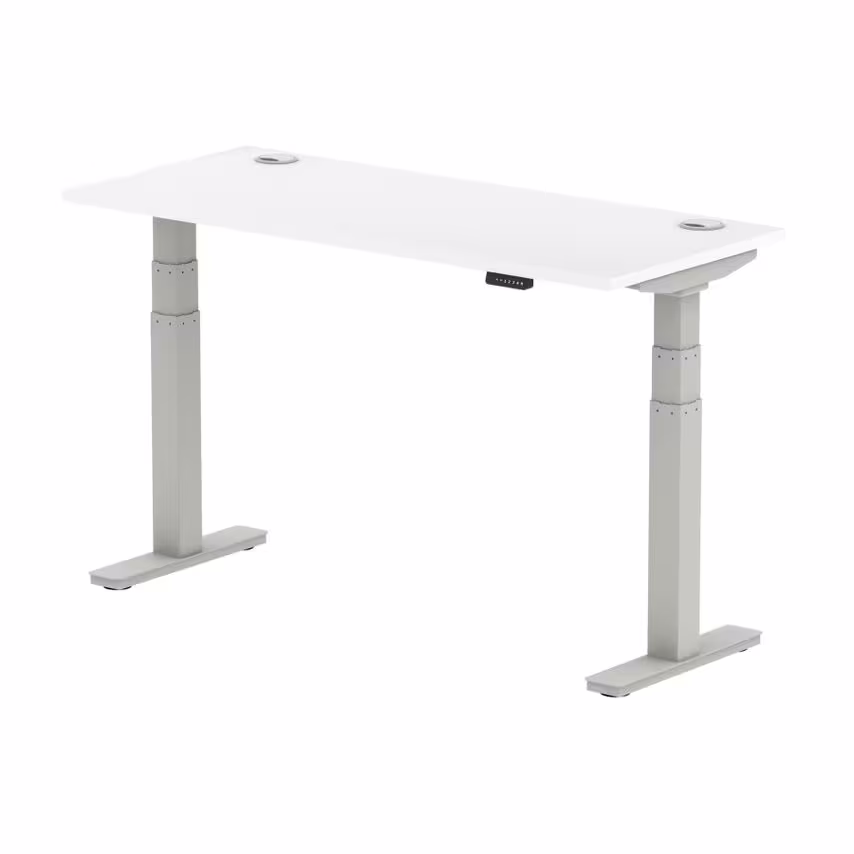Dynamic Air 1400/600 White Height Adjustable Desk with Cable Ports with Silver L