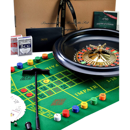 Jaques of London Roulette - Huge 40cm / 16 Inch Roulette Wheel - Roulette Set for Casino Games - Inc. Black Jacks cards, Balls, Playing Clot
