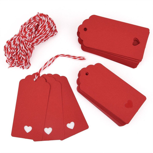 (Love Red, 50) 50/100 Christmas Kraft Paper Gift Tags Price Wedding Scallop Label Blank Luggage