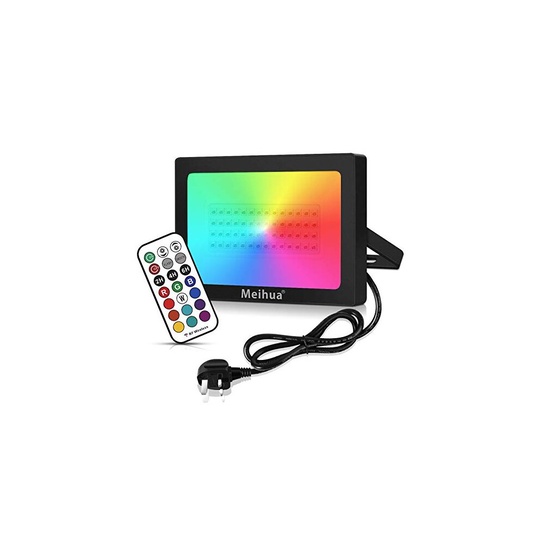 60W RGB Flood Lights Outdoor, MEIHUA 360 RF Remote Control Garden Lights Timing and Memory Function Color Changing Led Floodlights for Christmas
