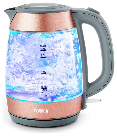 Tower T10040BP Glitz Glass Kettle - Pink