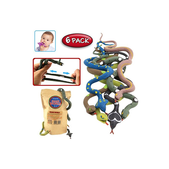 Rubber Snake14 Inch Snake Toy Set(6 Pack)Food Grade Material TPR Super StretchyWith Learning CardValeforToy Realistic Fake Snake Figure Keep Bird Away