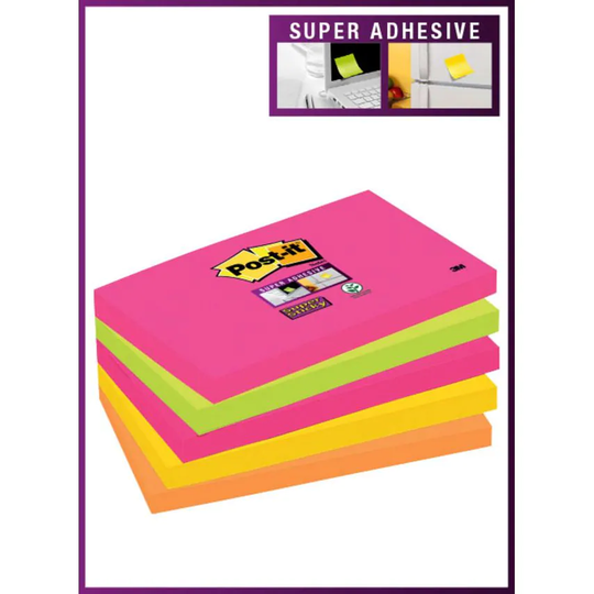 Post-it Post-it Super Sticky Notes 76x127mm 90 Sheets Neon Rainbow Colours (Pack