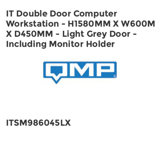 QMP IT Double Door Computer Workstation - H1580mm x W600mm x D450mm - Light Grey