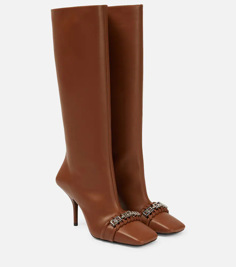 G Woven leather knee-high boots