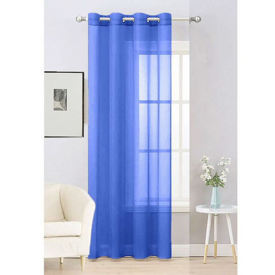 (Blue, 58"(W) x 72"(L)) Plain Voile Curtain 1 Panel Lucy Eyelet Ring Top Heading - Net & Voile Drapes