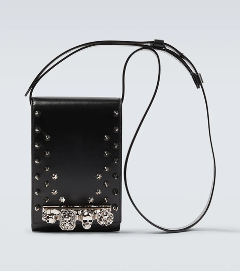 Skull leather messenger bag