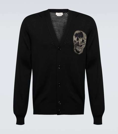 Skull embroidered virgin wool cardigan