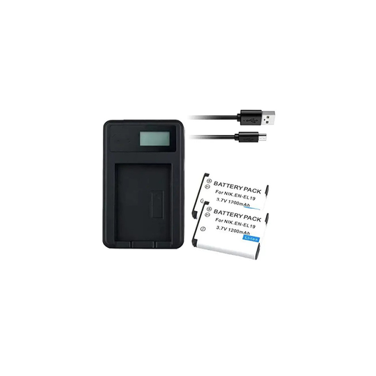 USB Battery Charger and 2 Batteries For Nikon Coolpix S2550 Digital Camera