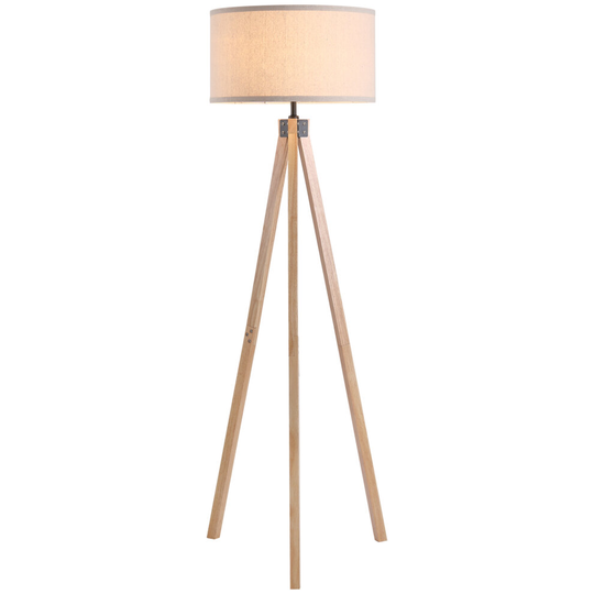 HOMCOM Wood Tripod Floor Lamp Home Lighting Elegant E27 Bulb Beige