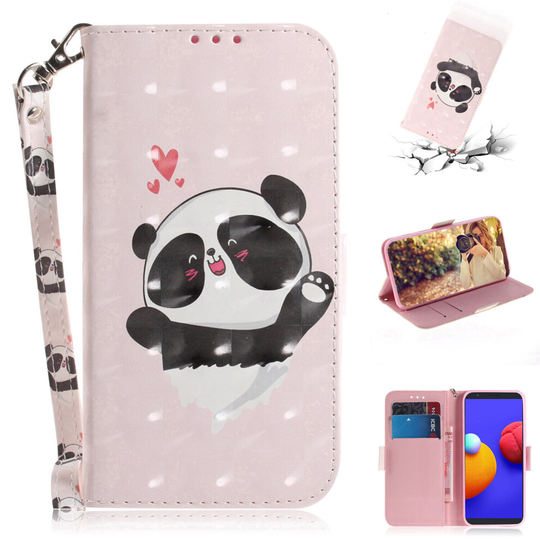 Phone Case For Samsung Galaxy A01 Core Wallet Flip Cover 3D Pattern Shockproof Cover Lovely Panda
