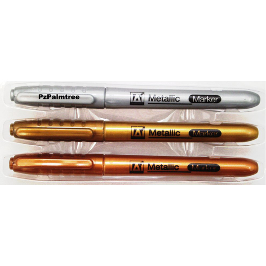 3 Metallic Marker Pens Gold Silver Bronze Paper Card Glass Metal Plastic Xmas
