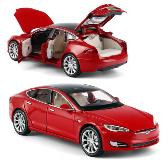 (Red Tesla) Tesla Model S 90d Suv 1:32 Diecast Model Car Sound&Light Pull Back Cars Toy