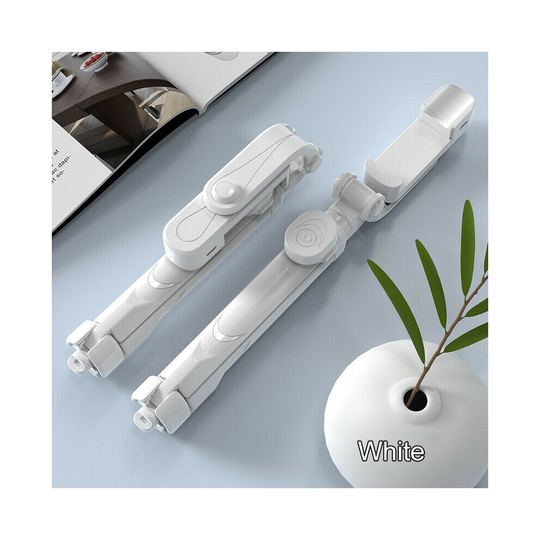 (White) Portable Selfie Stick Phone Tripod + Bluetooth Remote & Fill Light Live Stream