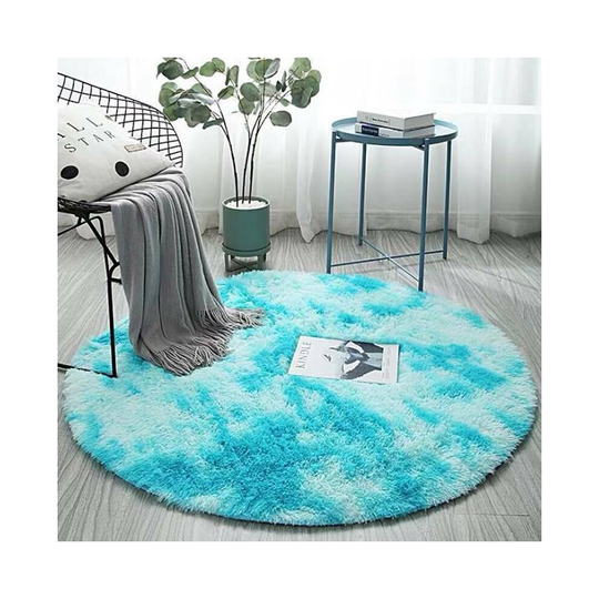 (Blue, 100*100CM) Circle Round Shaggy Fluffy Anti-Skid Rugs Living Room Home Carpet Floor Mats