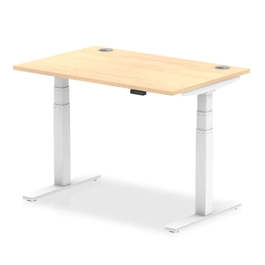 Dynamic Air 1200/800 Maple Height Adjustable Desk with Cable Ports with White Le