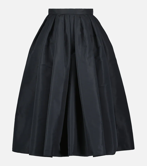 Pleated polyfaille midi skirt