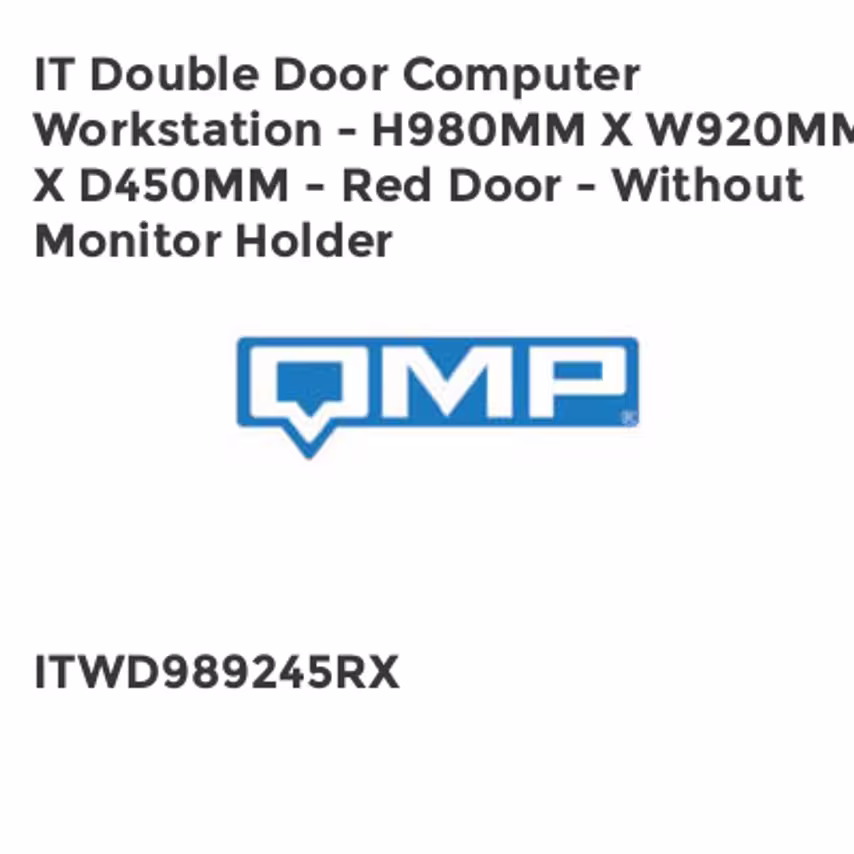 QMP IT Double Door Computer Workstation - H980mm x W920mm x D450mm - Red Door -