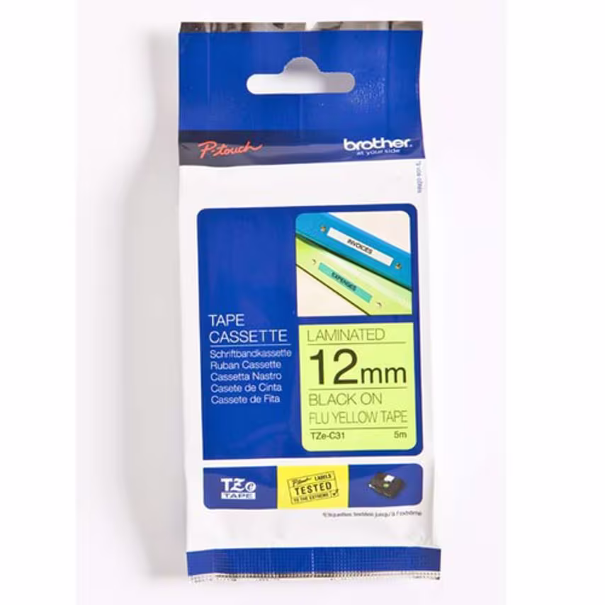Brother P-touch Paper Bro 12MM Fluorescent Black on Yellow