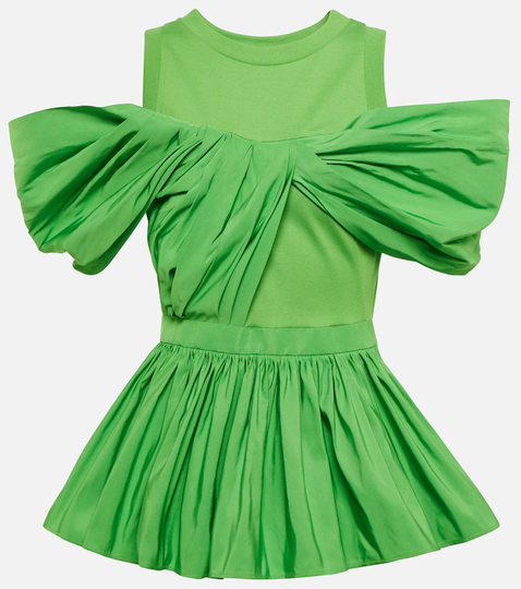 Pleated peplum faille top
