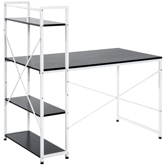 HOMCOM Computer Desk Laptop Table w/ 4-tier Bookshelf X Frame White