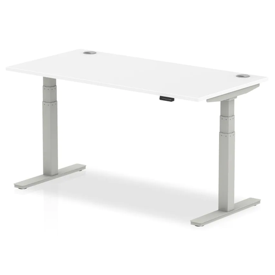 Dynamic Air 1600/800 White Height Adjustable Desk with Cable Ports with Silver L