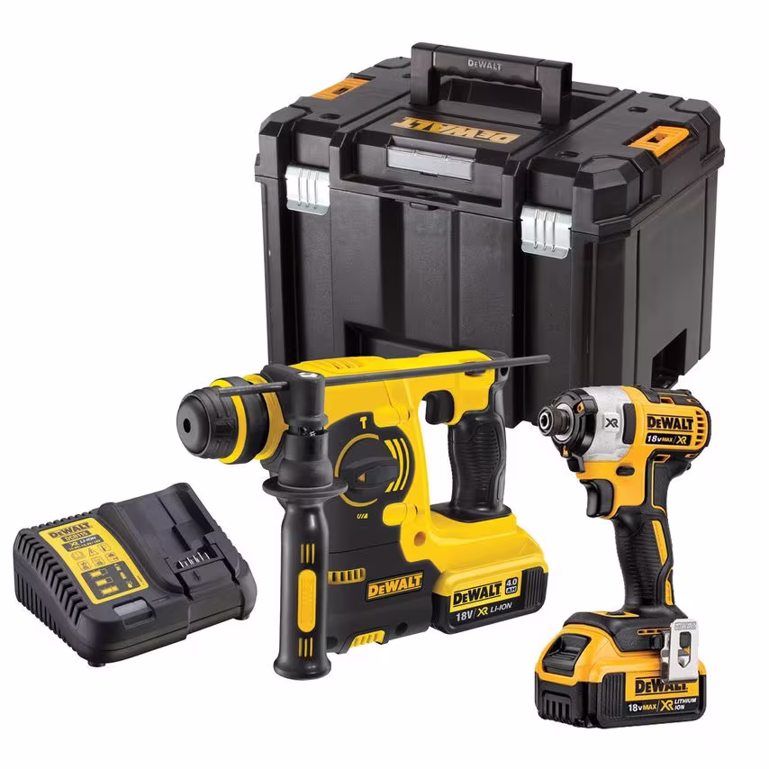 DeWalt 18V XR Impact Driver & SDS Plus Rotary Hammer Twin Pack (2 x 4.0AH Batter