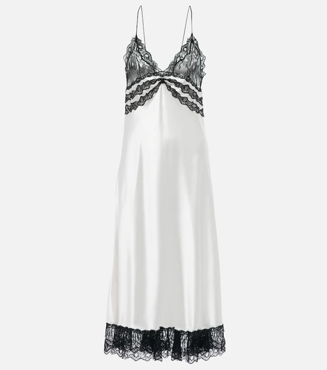 Lace-trimmed silk satin slip dress