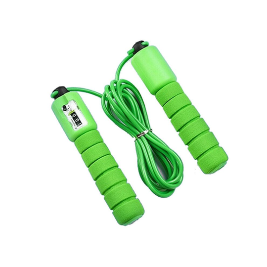 (Green) Sports Skipping Rope With Sponge Handle Count