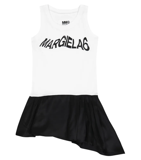 Logo jersey and satin dress