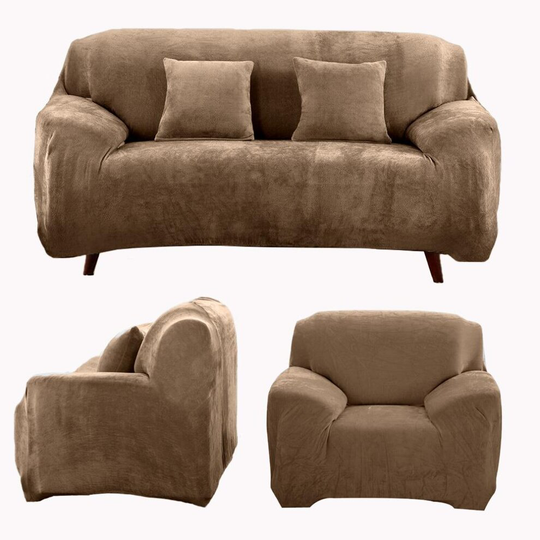 (7. Camel, 4 Seater(235-300cm)) Stretchable 1/2/3/4 Seater Sofa Cover Slipcover Settee Couch Protector