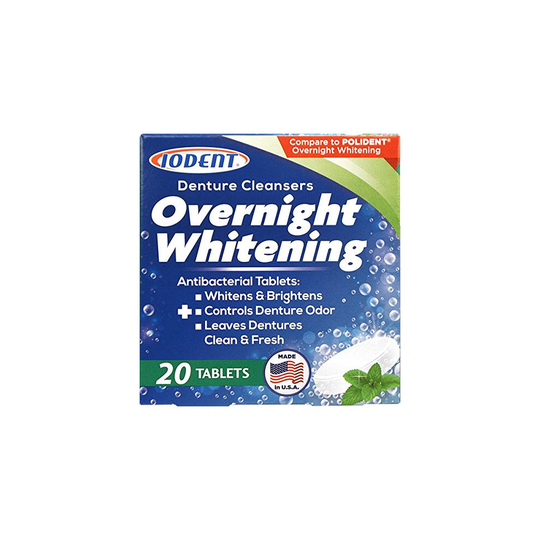 Iodent Denture Cleansers, Overnight Whitening Antibacterial Tablets (20 Tablets)