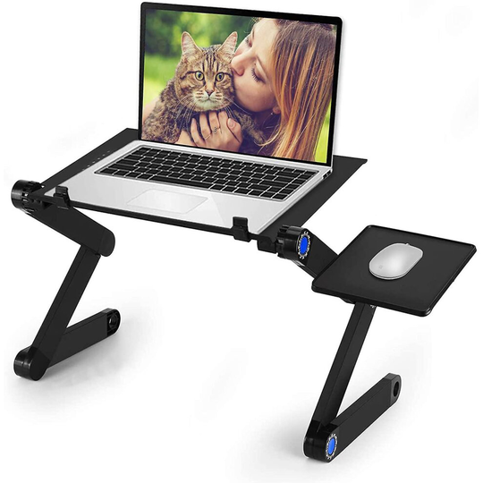 (Black) Foldable Laptop Stand Table Desk Notebook Stand Heat-vent Laptop Holder With Mouse Pad