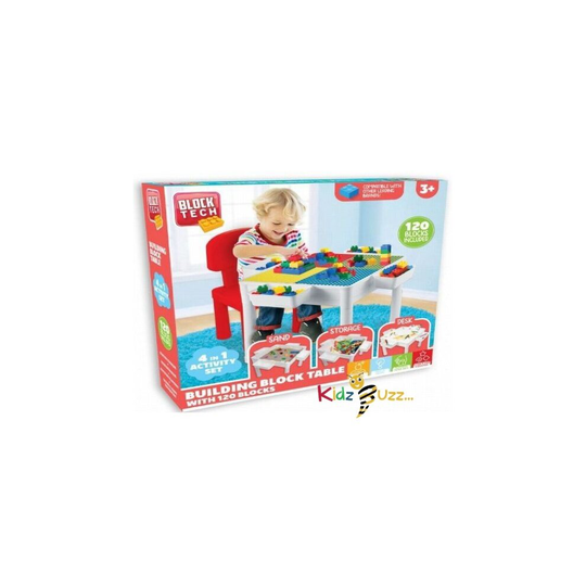 4 in 1 Play Tech Building Block Table - with 120 Large Blocks & Chair
