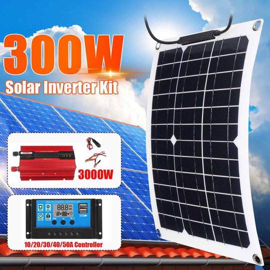 3000W Solar Power System Kit Battery Charger 300W Solar Panel 10-50A Charge Controller Complete