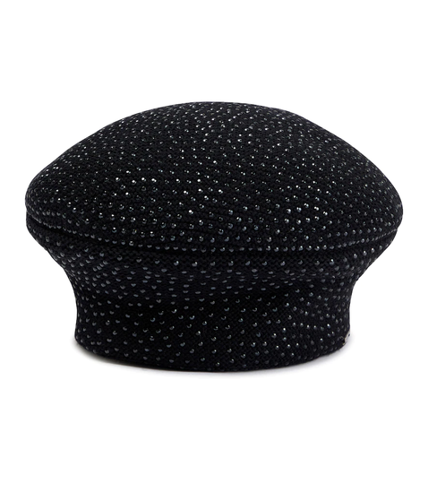 Crystal-embellished wool beret