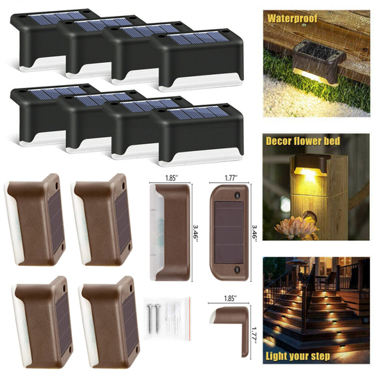 (8Pcs Black, White) LED Solar Powered Fence Wall Lights Step Path Decking Outdoor Garden Lamp
