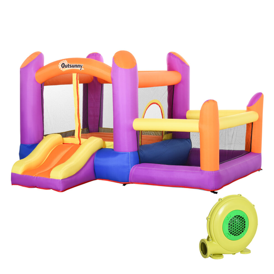 Outsunny Bouncy Castle with Slide Pool House Inflatable w/ Blower